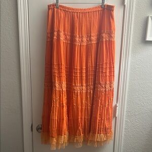 Bohemian Orange Tiered Maxi Skirt